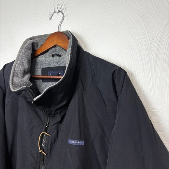 Lands End Coat Black Full Zip Long Sleeve Casual Lined Nylon Mens Winter Jacket - Picture 2 of 6